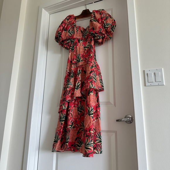 Farm Rio Red Pineapple Bloom Cut Out Midi Dress - Picture 5 of 9